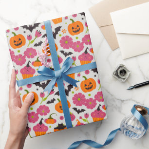 Festive Halloween   Cupcakes, Pumpkin & Bats Wrapping Paper