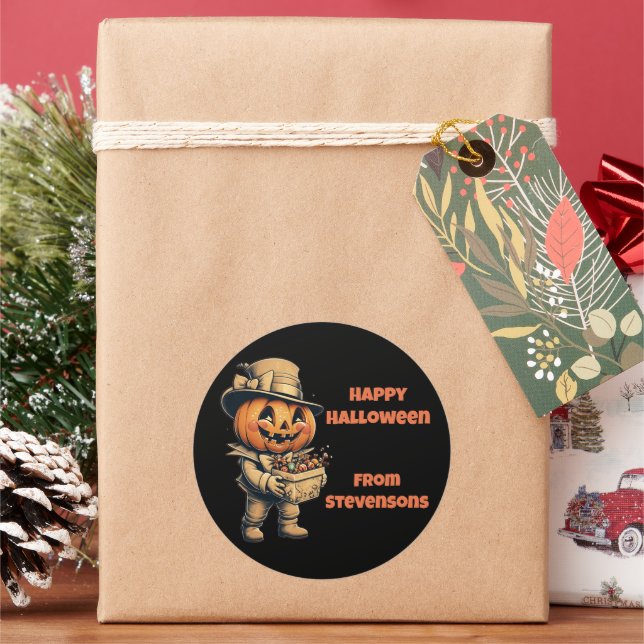 Festive Halloween Jack o lantern Classic Round Sticker (Holiday)
