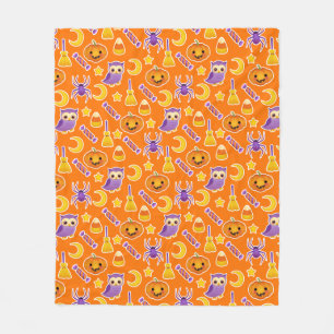 Festive Halloween Orange Patterned Design Fleece Blanket