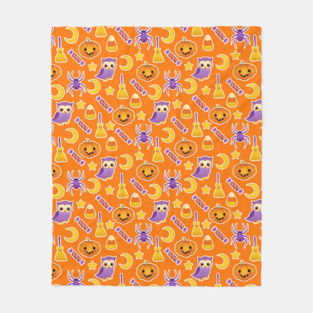 Festive Halloween Orange Patterned Design Fleece Blanket (Front)