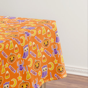 Festive Halloween Pattern With Pumpkins Candy Owls Tablecloth