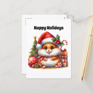 Festive Hamster customisable Christmas Happy Holiday Postcard