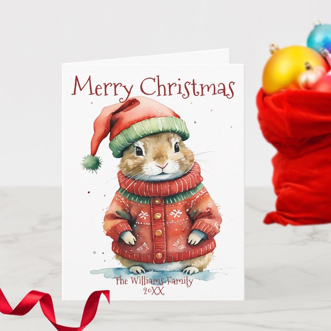 Festive Hamster in Santa Hat Christmas Card (Creator Uploaded)
