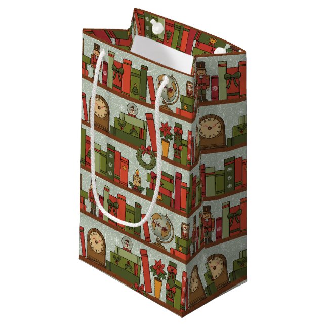 Festive Hand Drawn Bookshelf Pattern - Gift Bag (Front Angled)