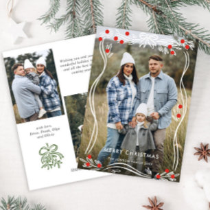 Festive Hand Drawn Christmas Bow Ribbon 3 Photo Holiday Card