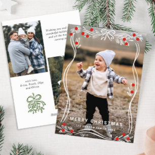 Festive Hand Drawn Christmas Bow Ribbon 3 Photo Holiday Card