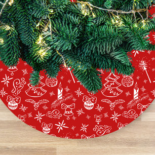 Festive Hand Drawn Doodles Custom Name Fleece Tree Skirt