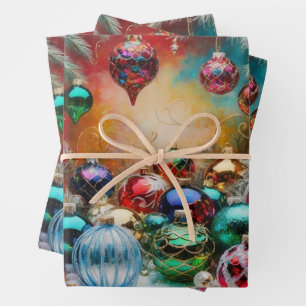 Festive Hanging Christmas Ornaments Wrapping Paper Sheet