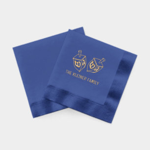 Festive Hanukkah Dreidels Family Name Foil Napkins