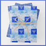 Festive Hanukkah Menorah Glitter Wrapping Paper Sheet<br><div class="desc">3 different designs on this Hanukkah wrapping paper. Menorah,  blue and silver glitter theme.</div>