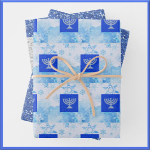Festive Hanukkah Menorah Glitter Wrapping Paper Sheet