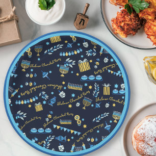 Festive Hanukkah Party Personalise Menorah Dreidel Paper Plate