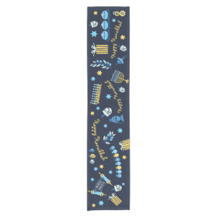 Festive Hanukkah Personalised Menorah Dreidel Short Table Runner
