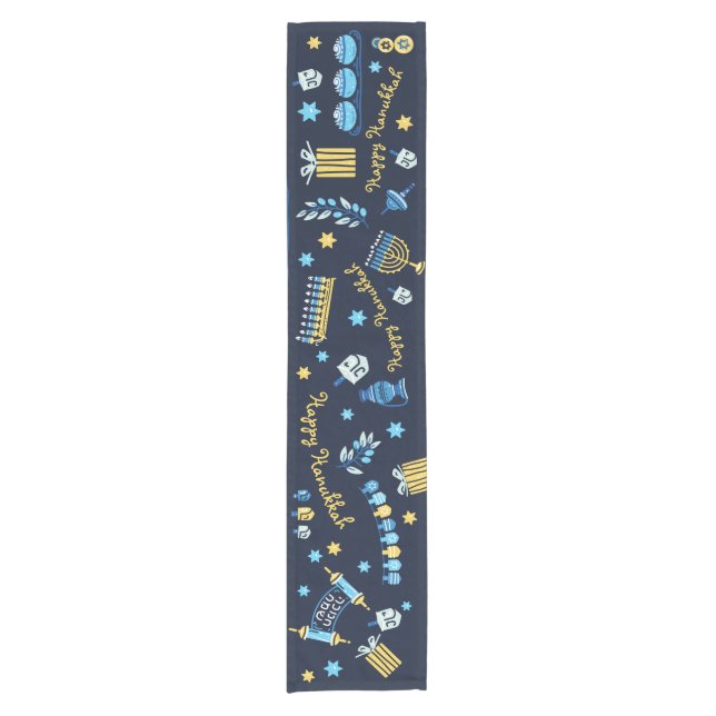 Festive Hanukkah Personalised Menorah Dreidel Short Table Runner (Front)