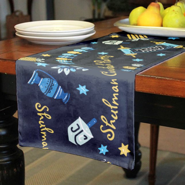 Festive Hanukkah Personalised Menorah Dreidel Short Table Runner (Creator Uploaded)
