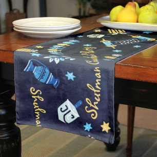 Festive Hanukkah Personalized Menorah Dreidel Short Table Runner
