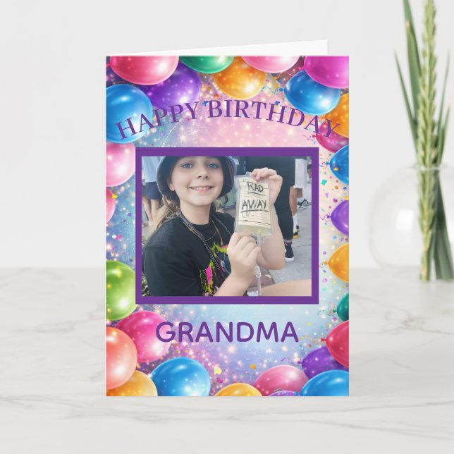 Festive Happy Ballons Custom Photo Birthday Card (Front)