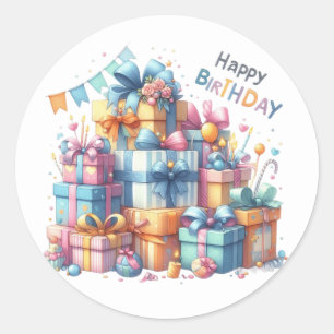 Festive Happy Birthday  All Ages  Classic Round Sticker