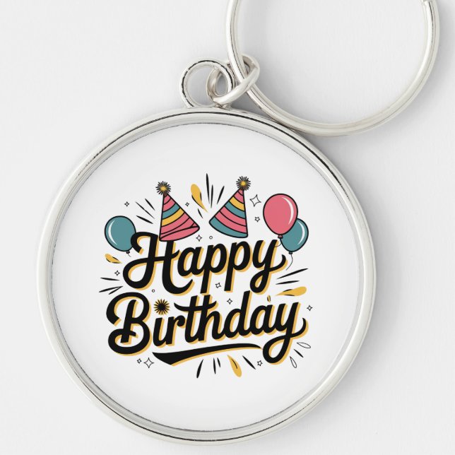 Festive Happy Birthday Key Ring (Front)