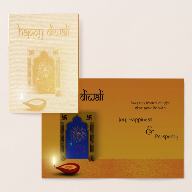 Festive Happy Diwali Fireworks Foil Greeting Card (Display)