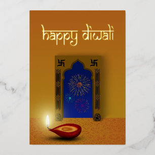 Festive Happy Diwali Fireworks Foil Holiday Card