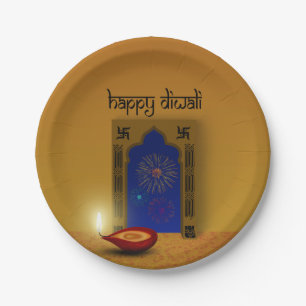 Festive Happy Diwali Fireworks - Paper Plate