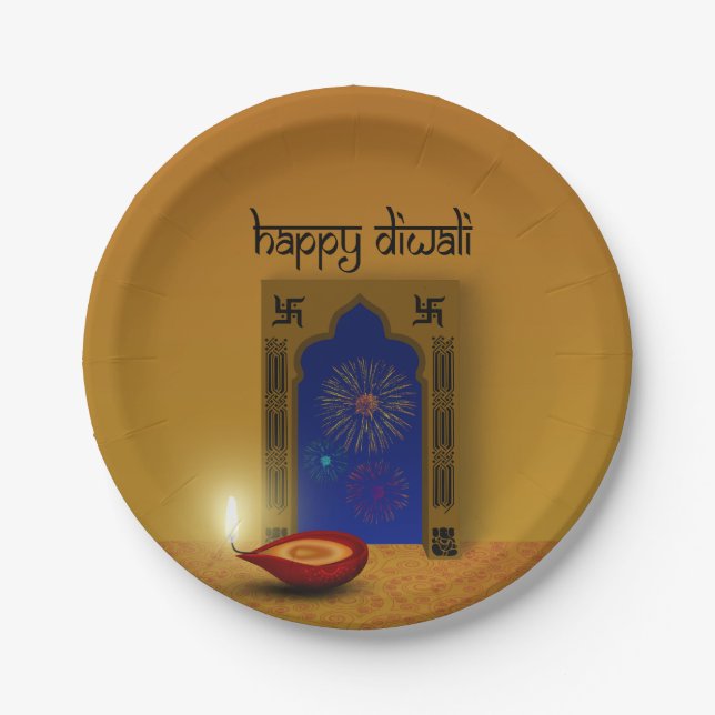 Festive Happy Diwali Fireworks - Paper Plate (Front)
