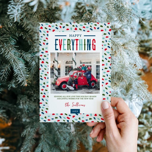 Festive Happy Everything 4 Photo Holiday Card (Creator Uploaded)
