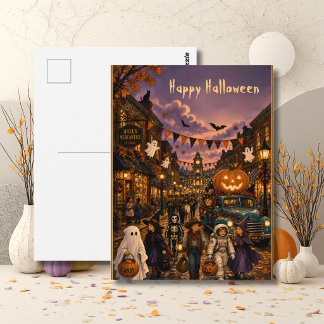 Festive Happy Halloween Trick-or-Treat Prade Postcard