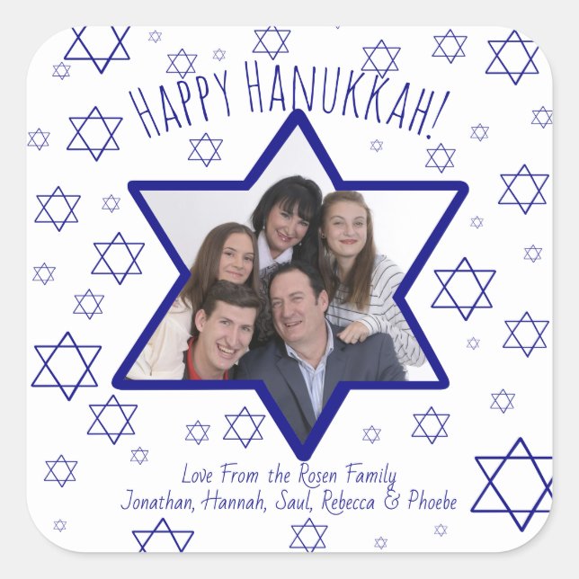 Festive Happy Hanukkah Star of David Photo Frame Square Sticker (Front)