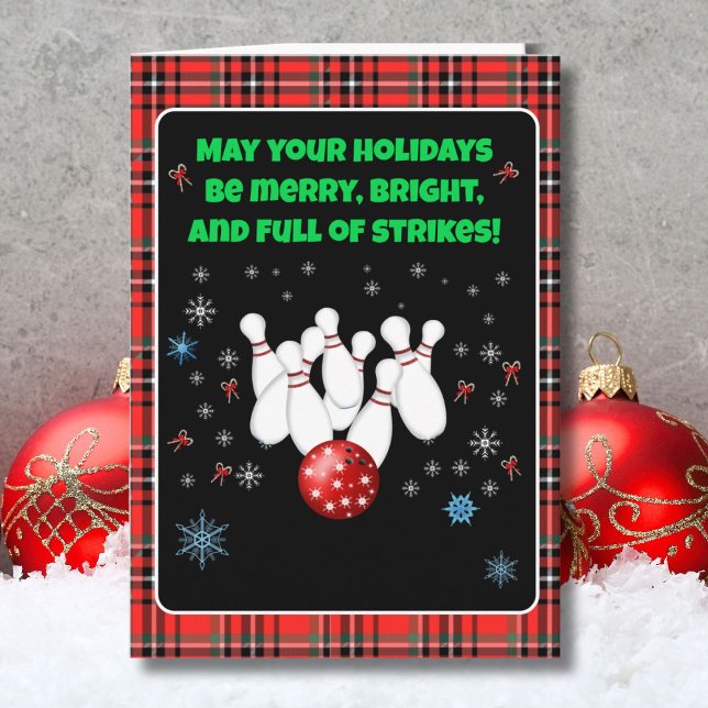 Festive Happy Holidays Bowling with Snowflakes Card (Creator Uploaded)