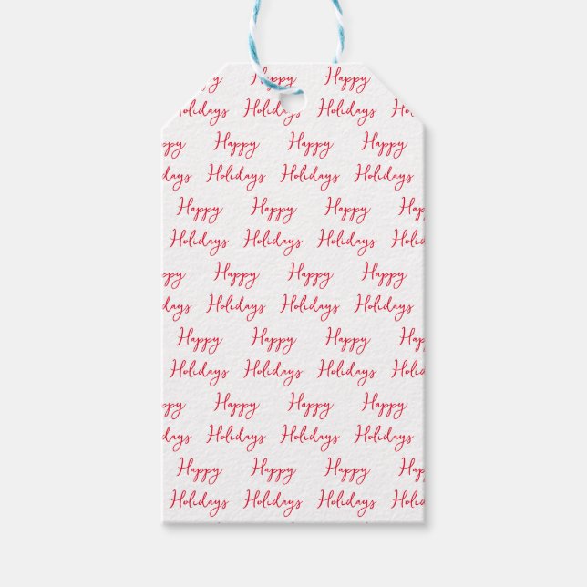 Festive Happy Holidays Cursive Script Gift Tag (Front)