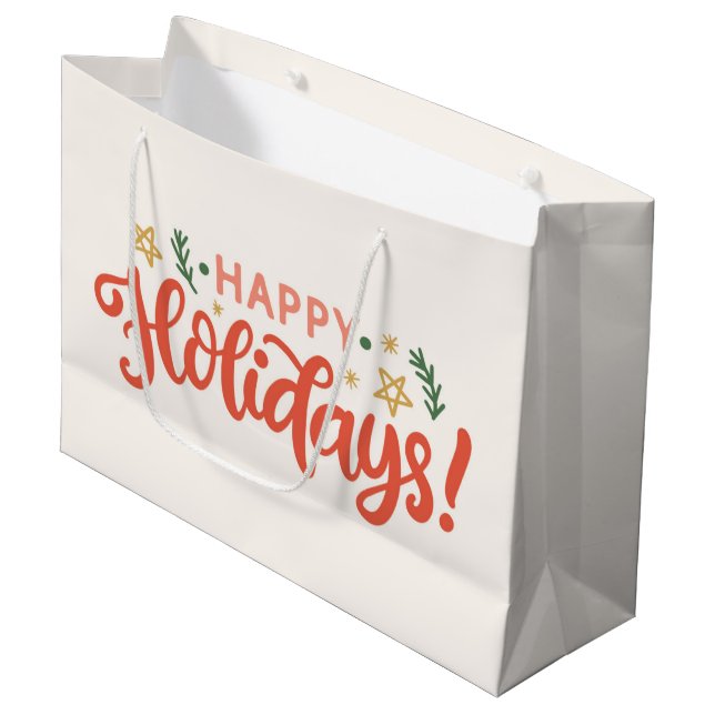 Festive Happy Holidays Design Large Gift Bag (Front Angled)