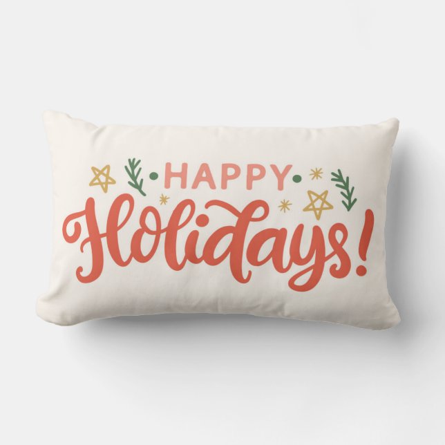 Festive Happy Holidays Design Lumbar Cushion (Front)