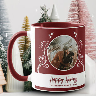 Festive Happy Holidays Foliage Red Family Photo Mug