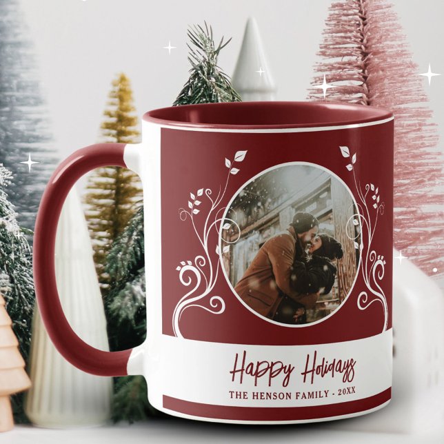 Festive Happy Holidays Foliage Red Family Photo  Mug (Creator Uploaded)
