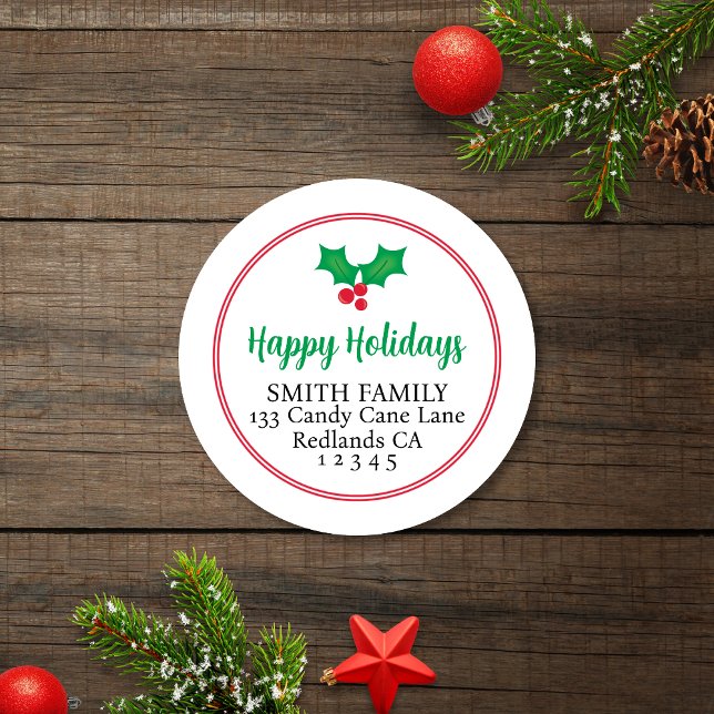 Festive Happy Holidays Holly Return Address Label (Creator Uploaded)