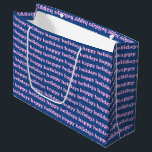 Festive Happy Holidays Text Retro Pink Blue Large Gift Bag<br><div class="desc">Make gift-giving extra special with this modern holiday gift bag! Featuring a bold blue background with repeating pink "Happy Holidays" text,  this festive design adds a contemporary touch to your holiday presents. Perfect for Christmas,  winter celebrations,  and seasonal gifts,  this bag makes wrapping effortless and stylish!</div>