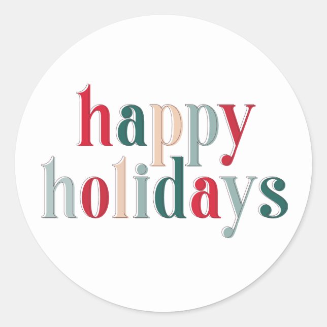Festive Happy Holidays typography Red design Classic Round Sticker (Front)