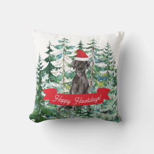 Festive Happy Howlidays Black Lab Dog  Cushion