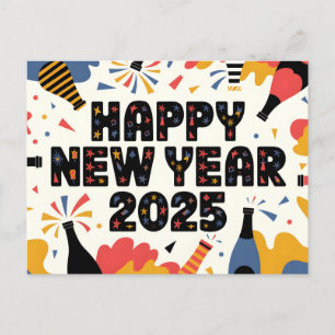 Festive Happy New Year 2025 Graphic Holiday Postcard