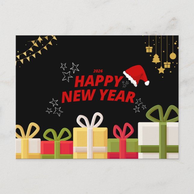Festive Happy New Year 2026 Greeting Design Holiday Postcard (Front)