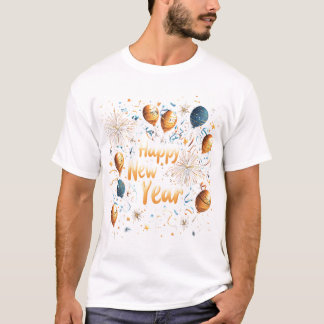 Festive Happy New Year Balloon Celebration Design T-Shirt