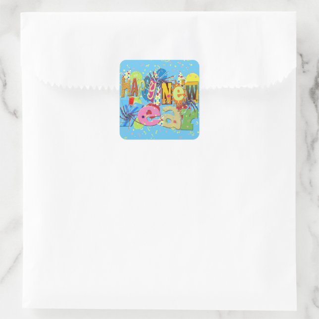 Festive Happy New Year Square Sticker (Bag)