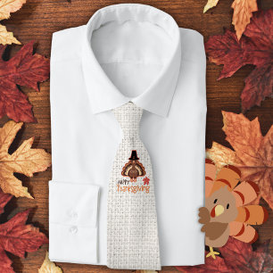 Festive Happy Thanksgiving Pilgrim Turkey Tie