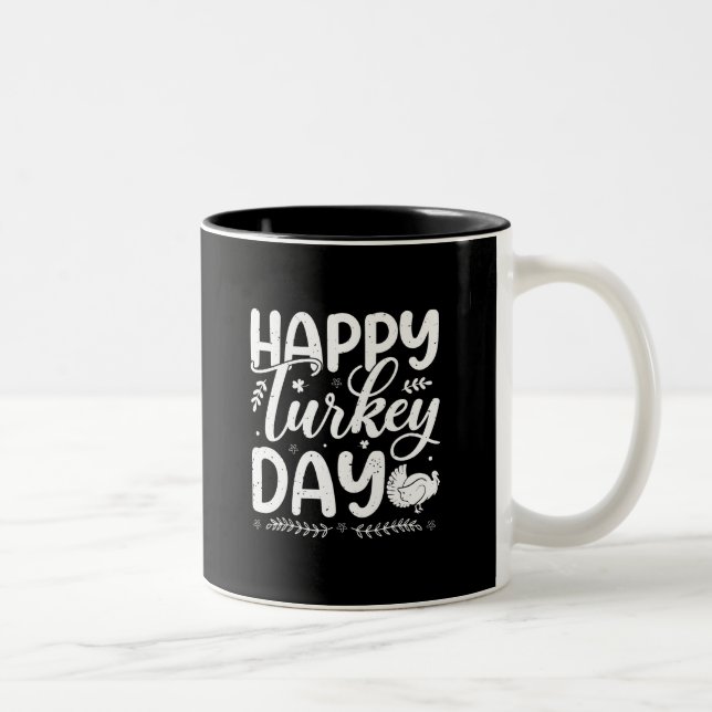 Festive "Happy Turkey Day" Autumn Typography Two-Tone Coffee Mug (Right)