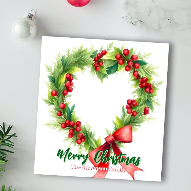 Festive Heart-Shaped Christmas Wreath with Red Bow Notepad (Creator Uploaded)