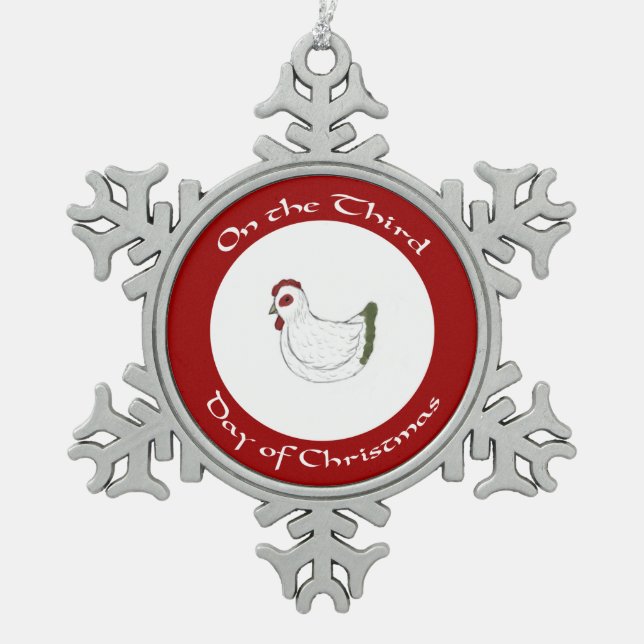 Festive Hen Third Day of Christmas Ornament (Front)
