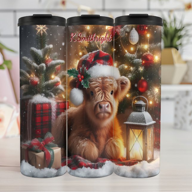 Festive Highland Calf Christmas Thermal Tumbler (Creator Uploaded)