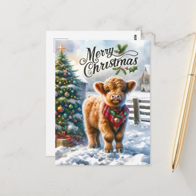 Festive Highland cow add message  Postcard (Front/Back In Situ)